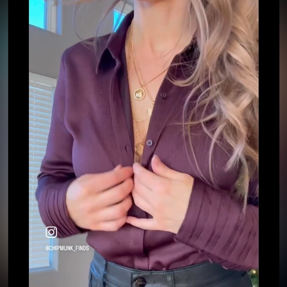 Express Textured Button Up In Plum - image 7